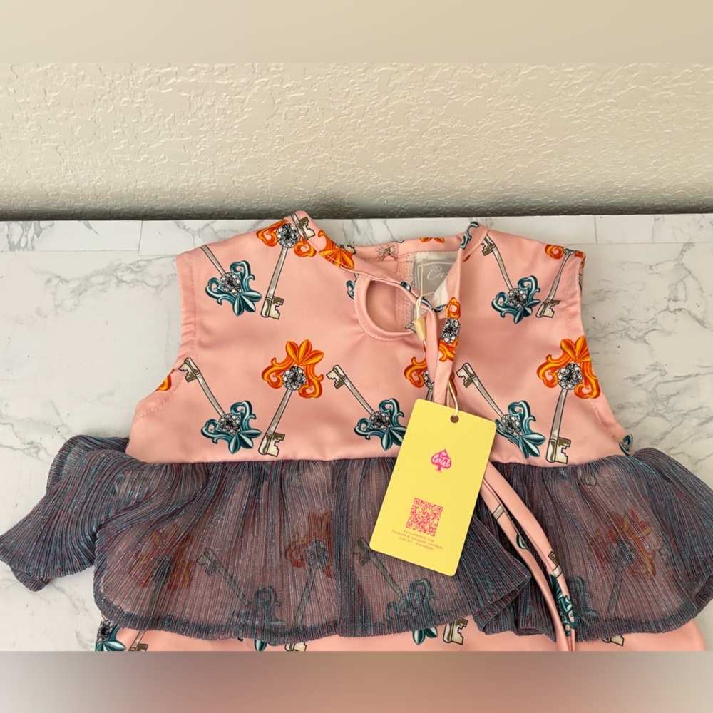 Cartel Uniquely Different Girls Dress Sz 4 Lace Tiered Pink Keys Back Zip​ - Picture 2 of 10